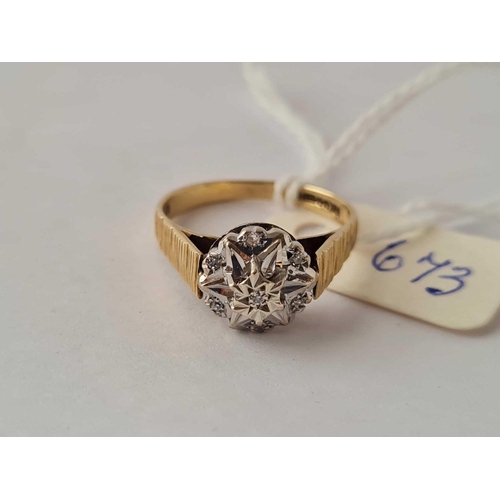 673 - A Diamond Cluster Ring in 9ct size N 3.2g inc