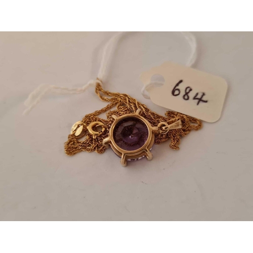 684 - A amethyst diamond pendant on chain 9ct