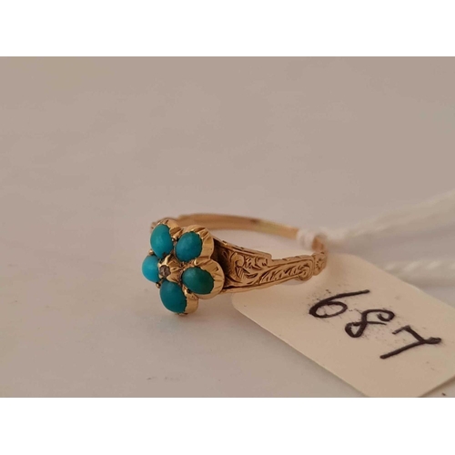 687 - A antique gold turquoise set ring size G