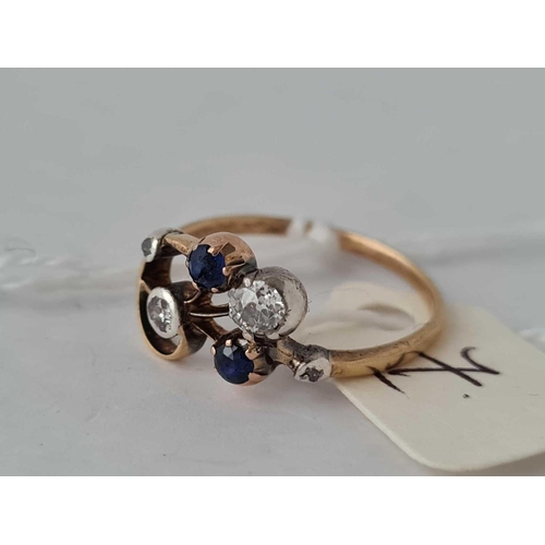 7 - An attractive antique sapphire and diamond floral ring in 18ct gold size O 2.3g inc