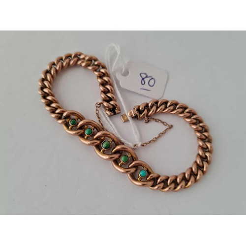 80 - Victorian tapered 9ct rose gold and turquoise bracelet 10.8g