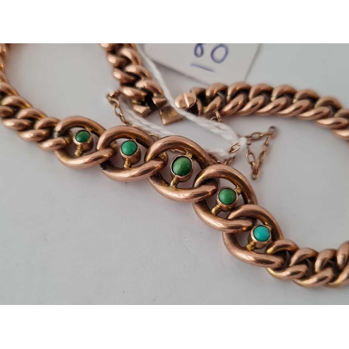 80 - Victorian tapered 9ct rose gold and turquoise bracelet 10.8g