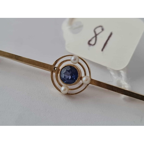 81 - A sapphire and pearl brooch 15ct gold    2.5 gms