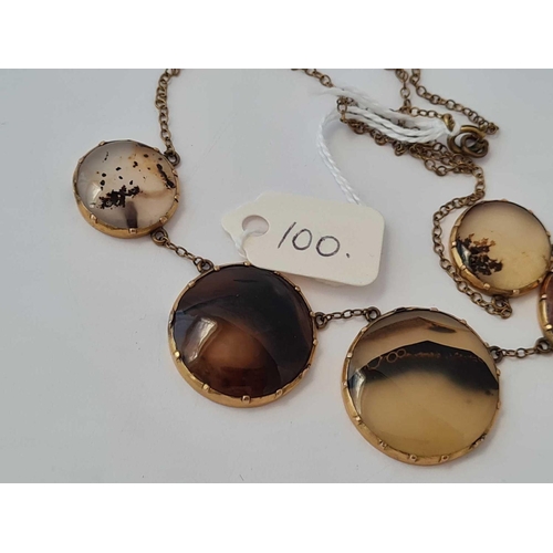 100 - A ANTIQUE GOLD AND AGATE NECKLACE 15 INCH