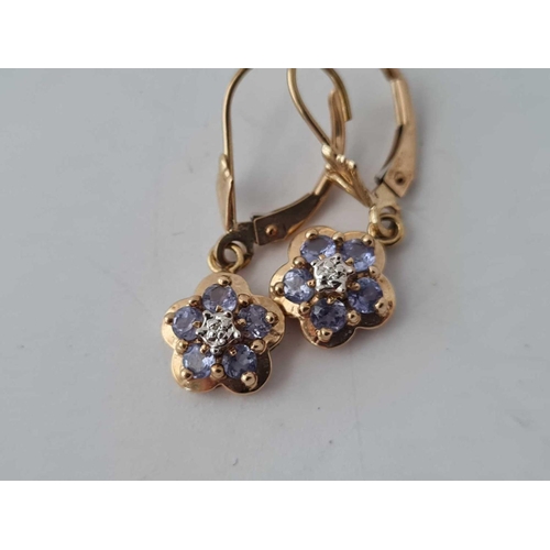 102 - A pair of diamond & tanzanite earrings in 10k 1.6g inc