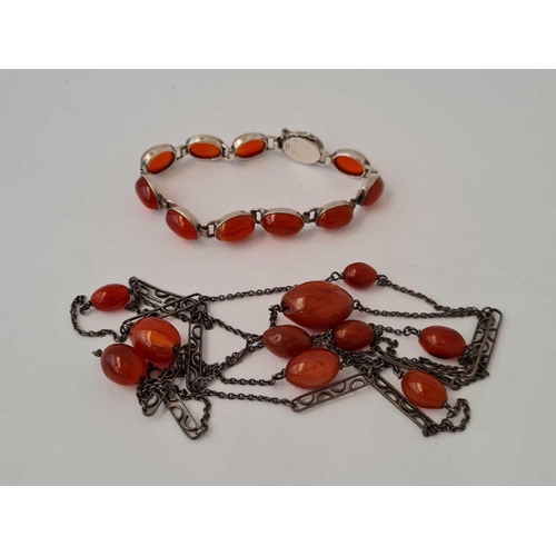 13 - A classic silver and carnelian necklace and bracelet by S & Co