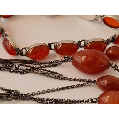 13 - A classic silver and carnelian necklace and bracelet by S & Co