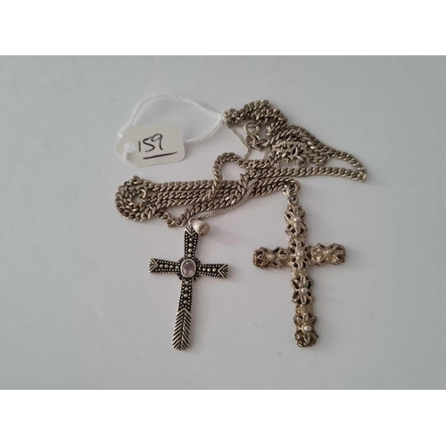 159 - Two silver cross pendant necklaces