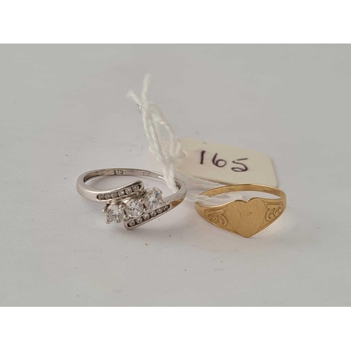 165 - A white stone ring size L and signet ring size F both 9ct