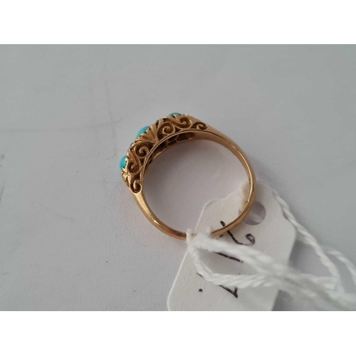 217 - A SEVEN STONE TURQUOISE AND DIAMOND RING 18CT GOLD SIZE K   2.7 GMS