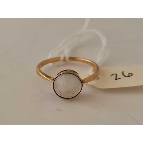 26 - Antique Victorian gold mounted single stone moonstone ring, size Q