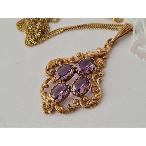 276 - Large amethyst 9ct pendant on 9ct fine link chain 7.7g