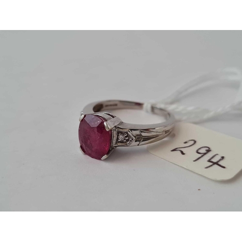 294 - A RUBY AND DIAMOND RING 18CT GOLD SIZE N    4.6 GMS