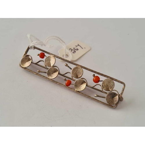 307 - A designer point 800 silver and coral brooch