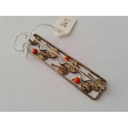 307 - A designer point 800 silver and coral brooch