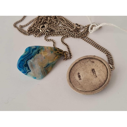 308 - A silver agate pendant necklace and silver turquoise pendant necklace