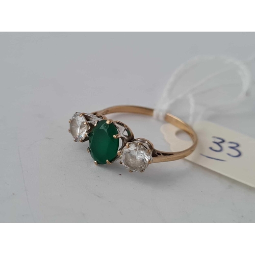 33 - A green Chrysoprase and white stone 9ct ring size P 2g inc