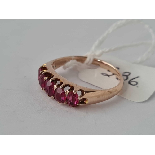 336 - A 15CT GOLD FIVE STONE RUBY RING SIZE M     2.4 GMS