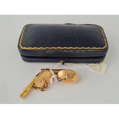 52 - A EDWARDIAN GOLD AND JADE SET CUFFLINKS IN HARRODS BOX