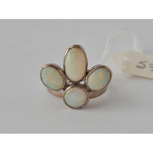 53 - A LARGE VINTAGE WHITE GOLD RING SET WITH FOUR OPALS 18CT GOLD SIZE O   7.6 GMS