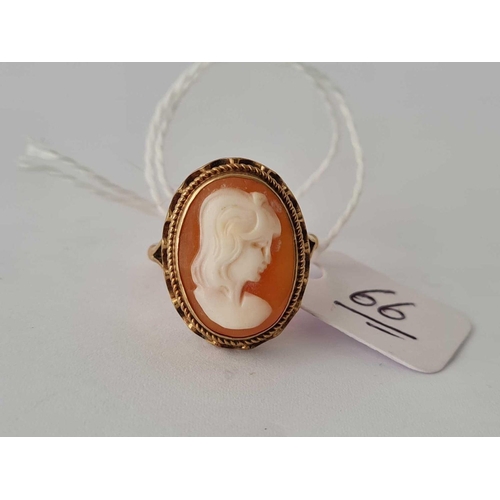 66 - Vintage cameo 9ct ring size L 3.5g