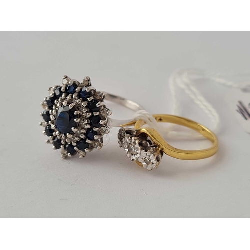 80 - A SAPPHIRE & DIAMOND 18CT GOLD CLUSTER RING and an 18ct 3 stone diamond ring 9.9g