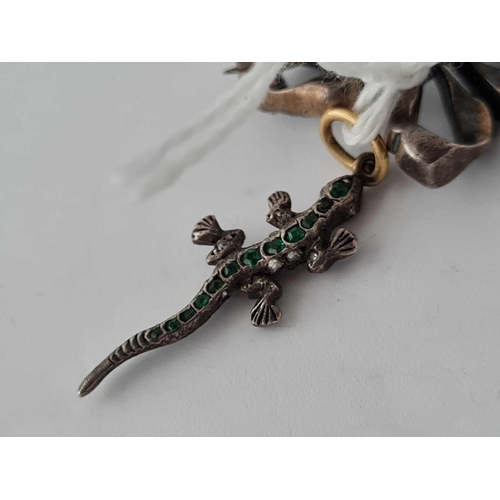 83 - A silver paste lizard brooch and another brooch