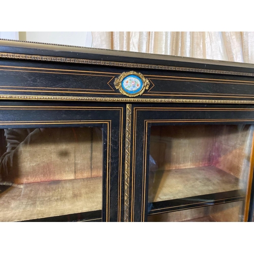 1727 - A Victorian ebonised to door cabinet with Severs panel, 42