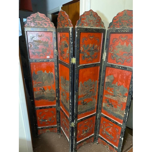 1732 - An antique painted four fold screen