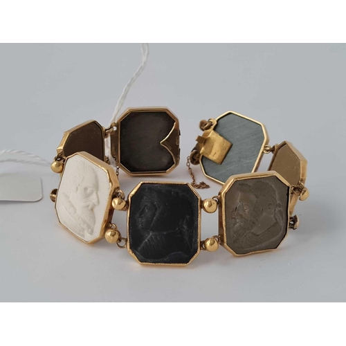 57 - EARLY VICTORIAN HIGH CARAT finely carved Lava cameo bracelet