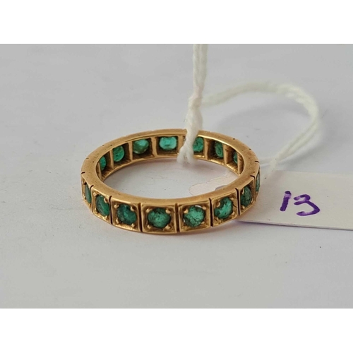 13 - A EMERALD ETERNITY RING SET IN GOLD 18CT GOLD SIZE Q    3.8 GMS