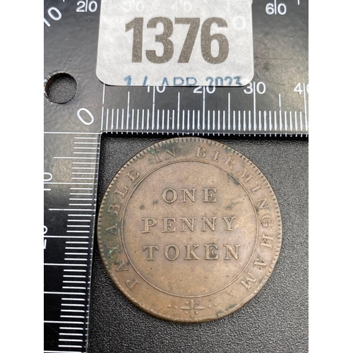 1376 - Birminham and RISCA Copper Co. one penny token 1811