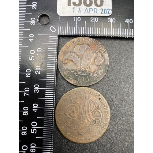 1386 - The Anglesey Mines Half Penny Token, 1788 and Prince of Wales half penny  Token 1794