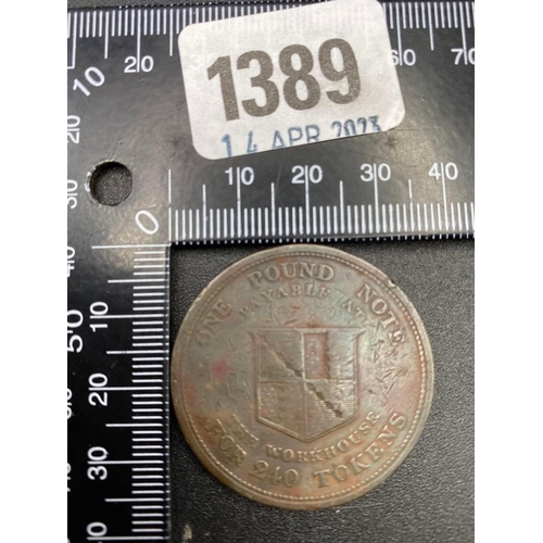 1389 - Birmingham Penny Workhouse Token 1814