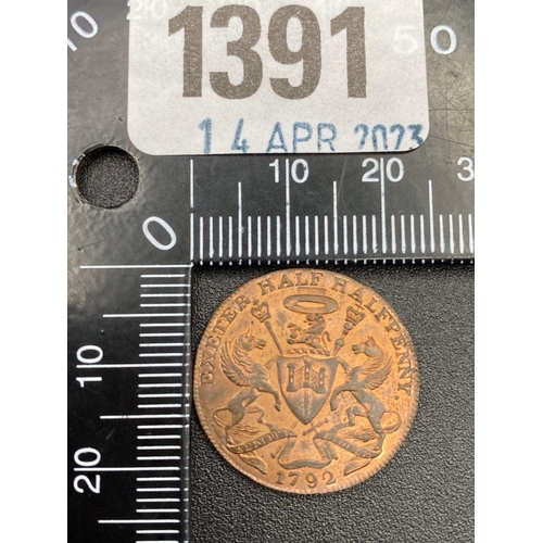 1391 - Exeter 1792 Half penny Woolen Token