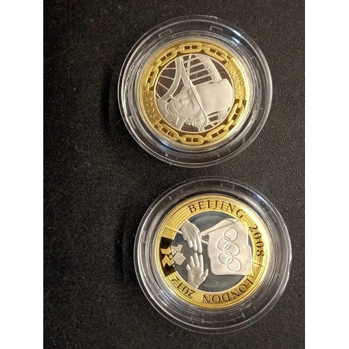 1401 - Silver proof �2 coins being Handover 2008 and Brunel 2006