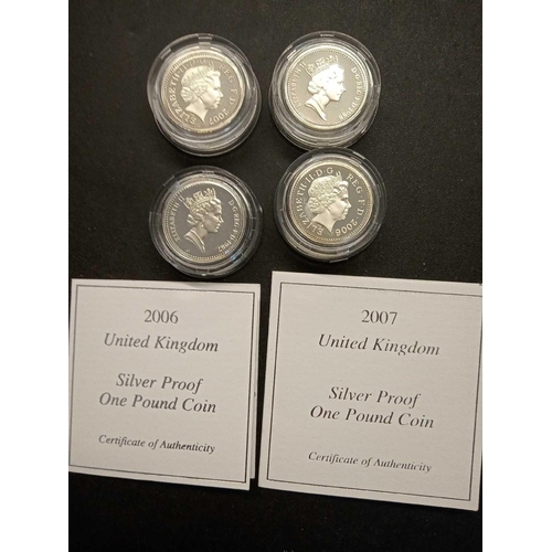 1404 - 2006, 2007, 1988 and 1987 Silver proof �1 coins