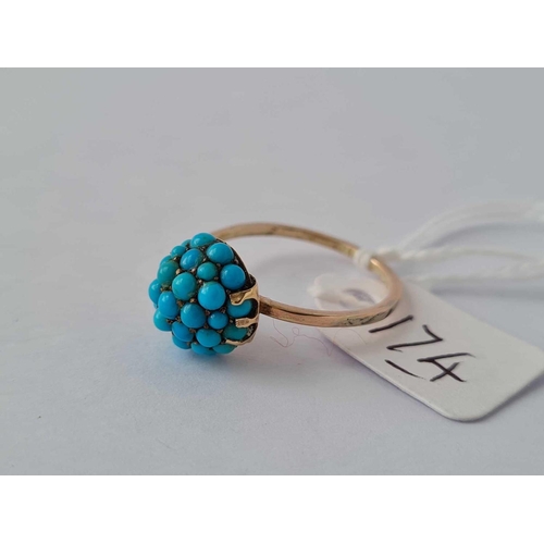 174 - An antique turquoise dome top 9ct (unmarked) ring size P 2.9g inc