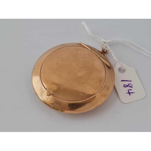 184 - A GOLD CIRCULAR LADY'S TRAVELLING COMPACT 9CT     14.9 GMS