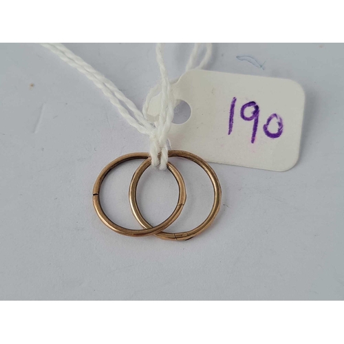 190 - A pair of hooped sleeper earrings 9ct