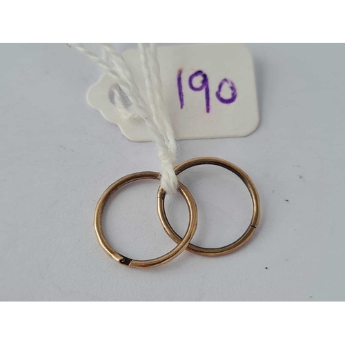 190 - A pair of hooped sleeper earrings 9ct