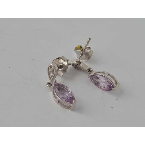 193 - A pair of 9ct amethyst drop earrings 1.9g inc