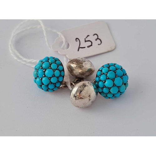 253 - A pair of Victorian gold and silver turquoise set cufflinks