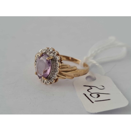 261 - An attractive Amethyst & diamond 9ct cluster ring size O 2.8g