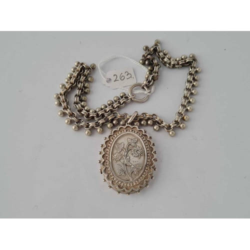 263 - A large Victorian silver locket on silver collar 40g