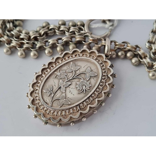 263 - A large Victorian silver locket on silver collar 40g