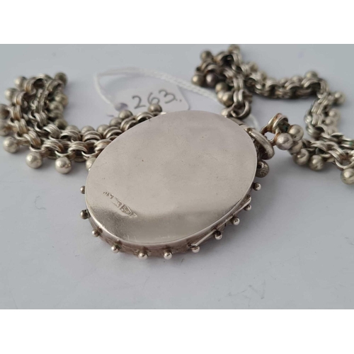 263 - A large Victorian silver locket on silver collar 40g