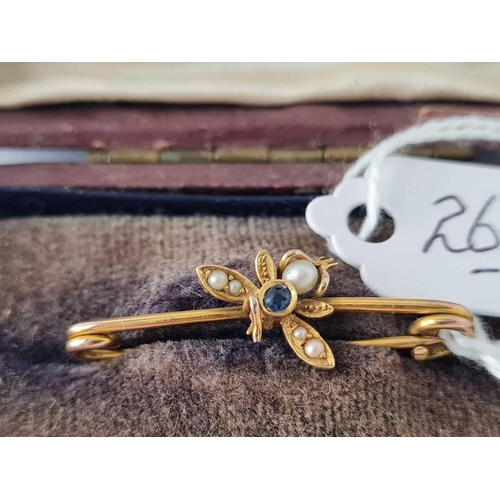 265 - An antique sapphire pearl and gold bee brooch in original fitted box