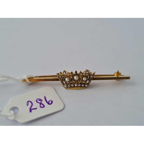 286 - A pearl crown brooch 9ct    3.2 gms