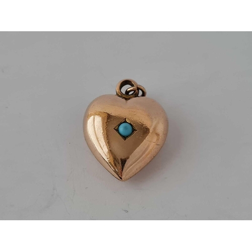 29 - Antique Victorian rolled gold heart pendant set with a turquoise